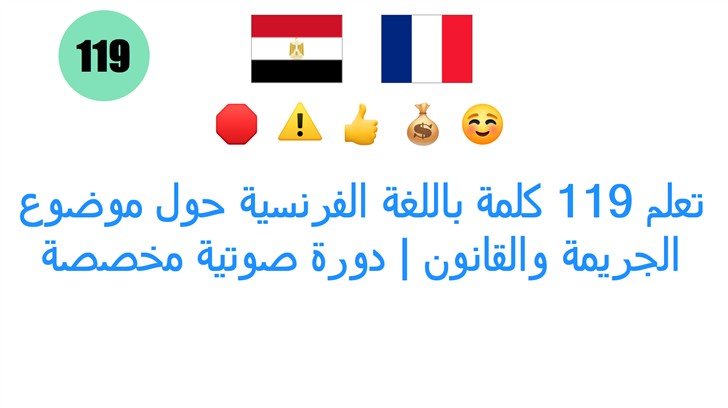 تعلم 119 كلمة باللغة الفرنسية حول موضوع الجريمة والقانون | دورة صوتية مخصصة